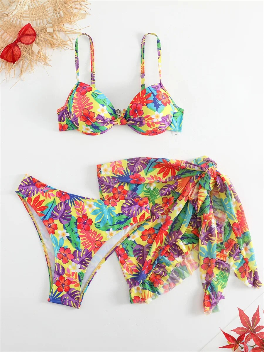 Biquíni Vintage Floral 3 Peças - Mudeseulook