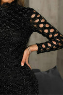 Vestido Festa Curto com Brilho Decote Alto - Mudeseulook